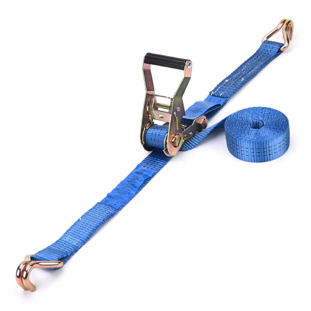 3000kg Ratchet Strap with Double J-Hooks – 38mm Blue
