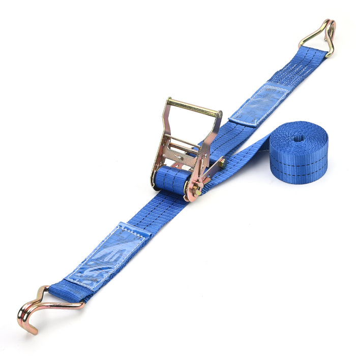 2000kg Ratchet Strap with J-Hooks – 50mm Blue
