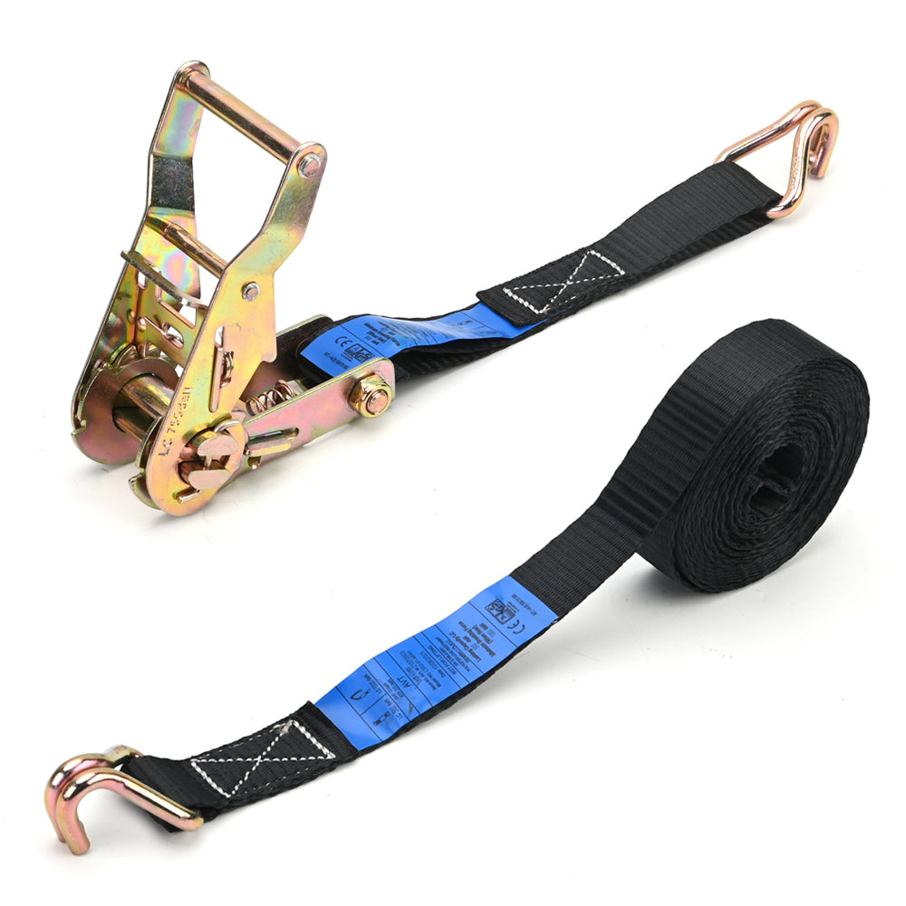 1000kg Mini Ratchet Strap with Double J-Hooks – Black
