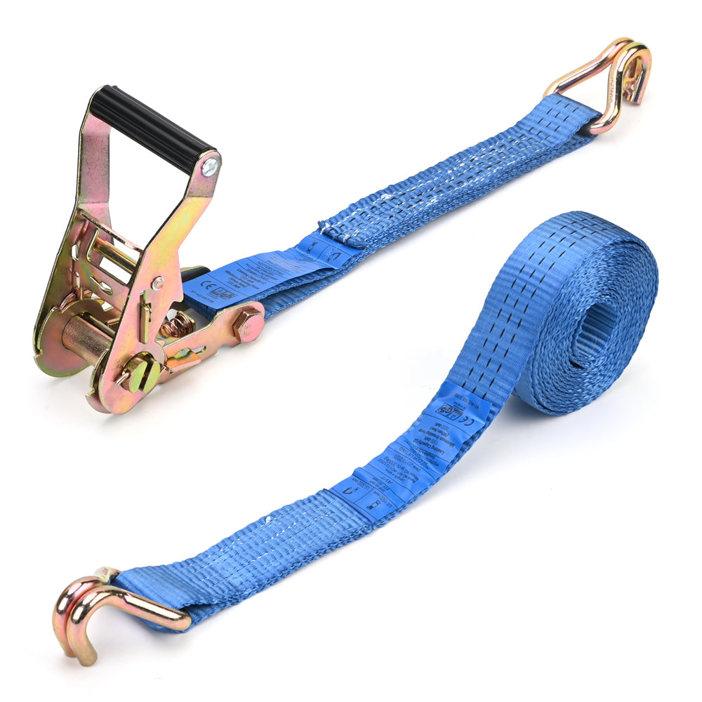 3000kg Ratchet Strap with Double J-Hooks – 38mm Blue