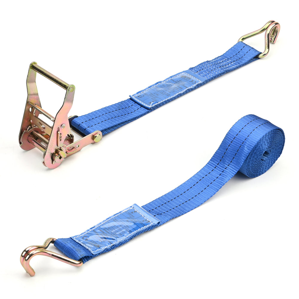 2000kg Ratchet Strap with J-Hooks – 50mm Blue