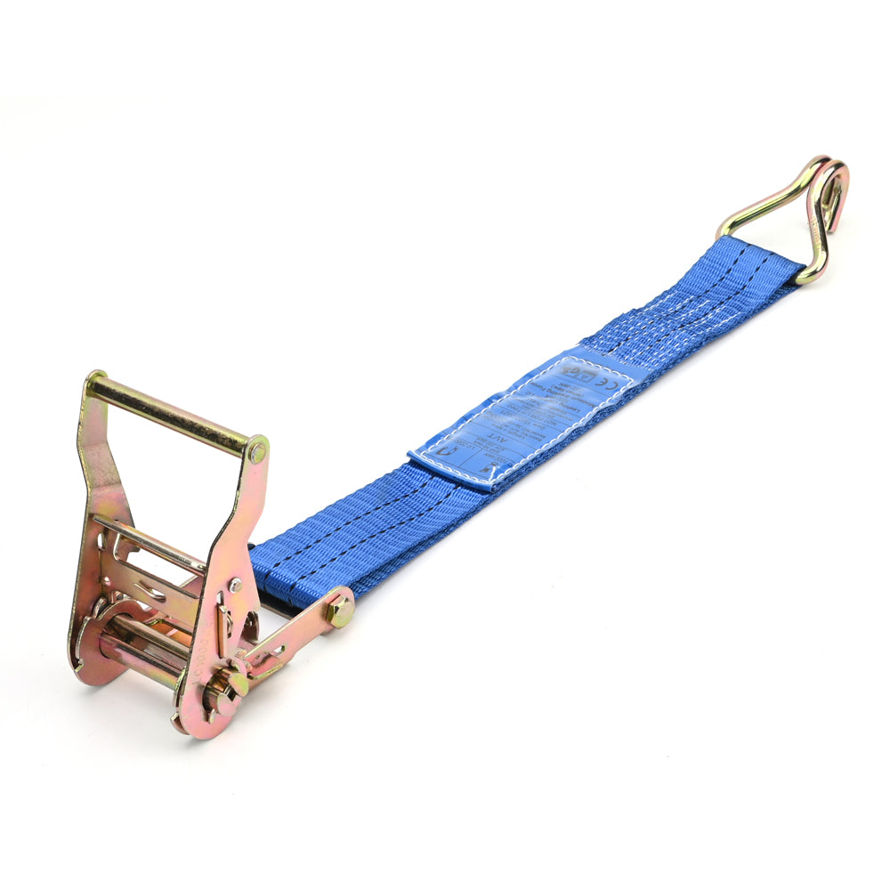 2000kg Ratchet Strap with J-Hooks – 50mm Blue