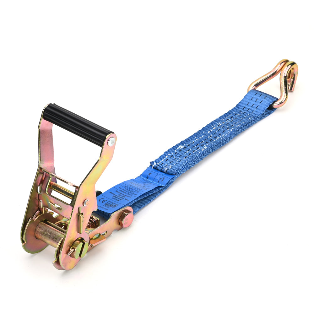 3000kg Ratchet Strap with Double J-Hooks – 38mm Blue