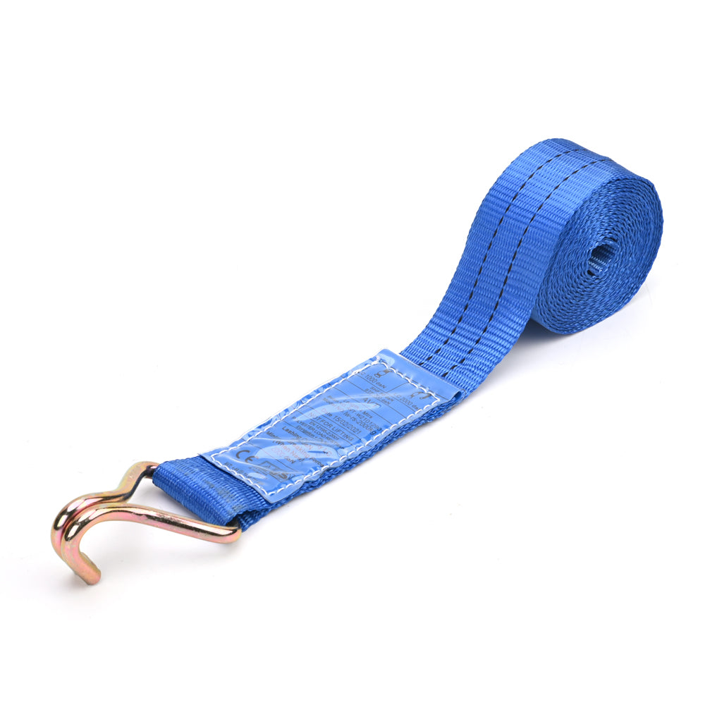 2000kg Ratchet Strap with J-Hooks – 50mm Blue