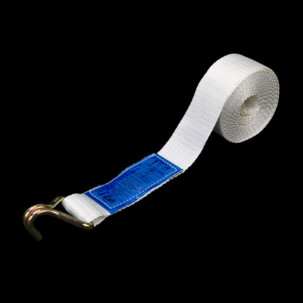 2000kg x 4m Ratchet Strap with J-Hooks – White 50mm