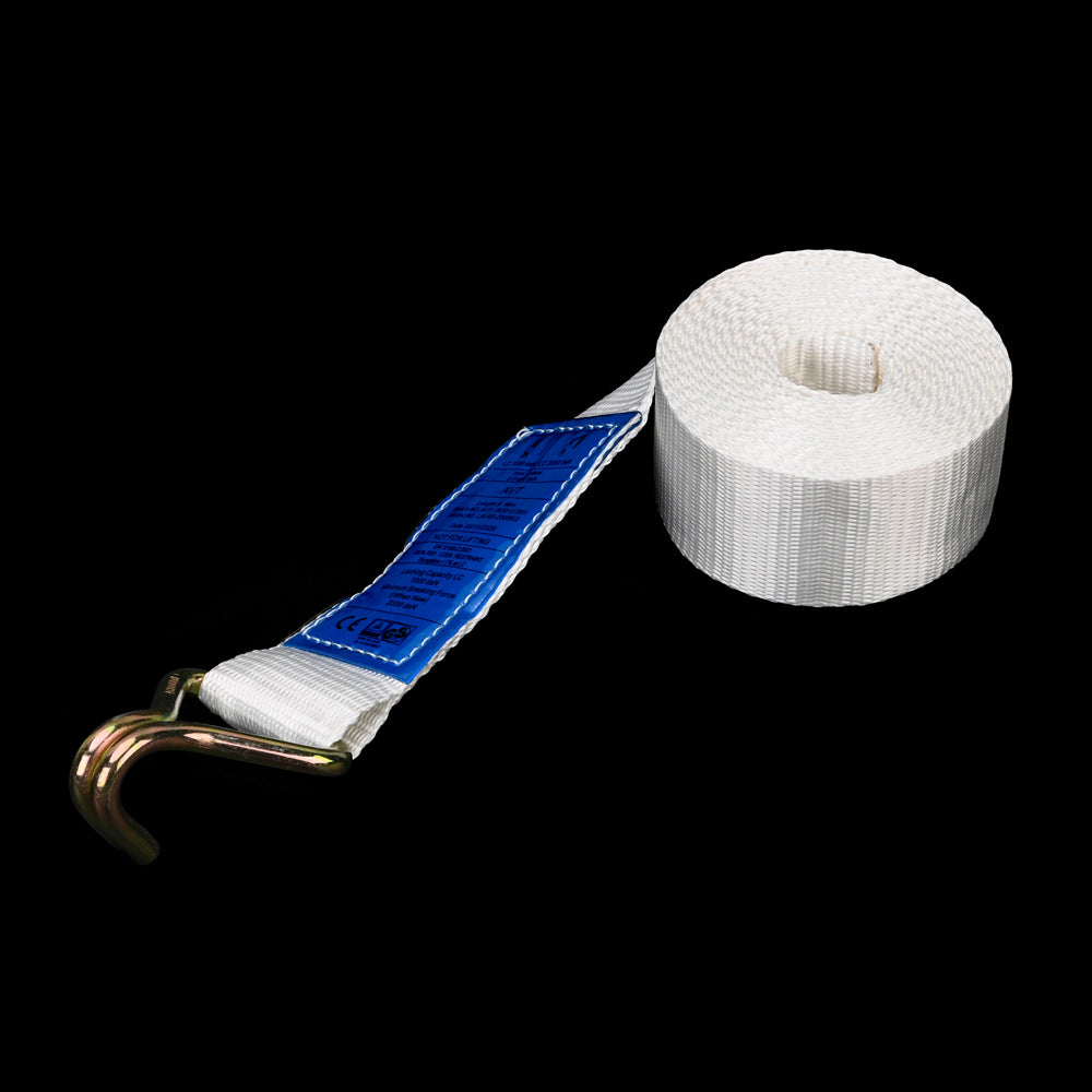 2000kg x 6m Ratchet Strap with J-Hooks – White 50mm