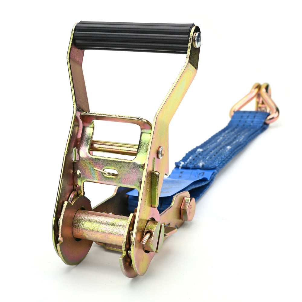 3000kg Ratchet Strap with Double J-Hooks – 38mm Blue