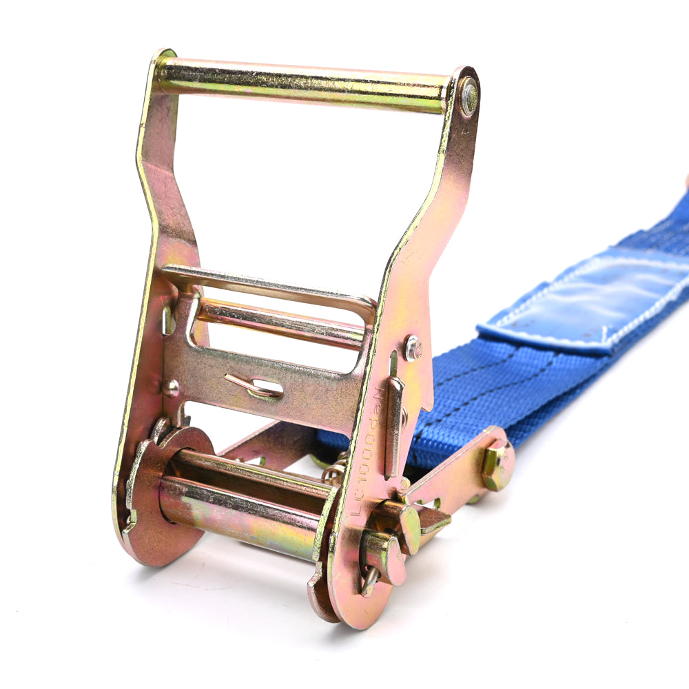 2000kg Ratchet Strap with J-Hooks – 50mm Blue