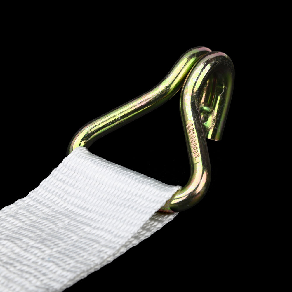 2000kg x 6m Ratchet Strap with J-Hooks – White 50mm