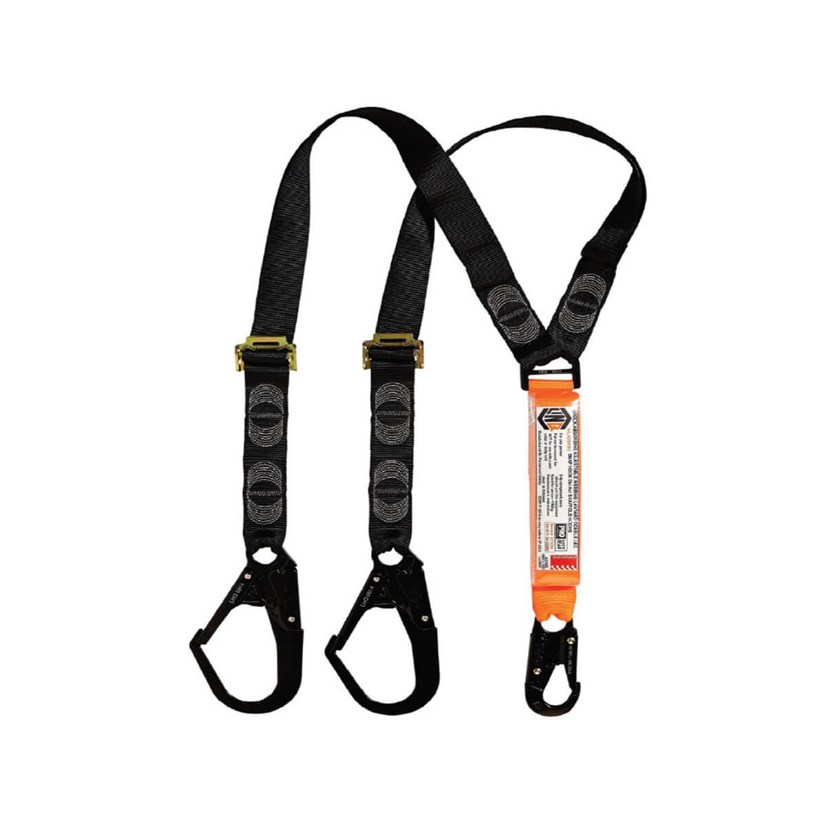 LINQ Shock Absorbing Adjustable Double Leg Webbing Lanyard – Snap Hook and Double-Action Scaffold Hooks