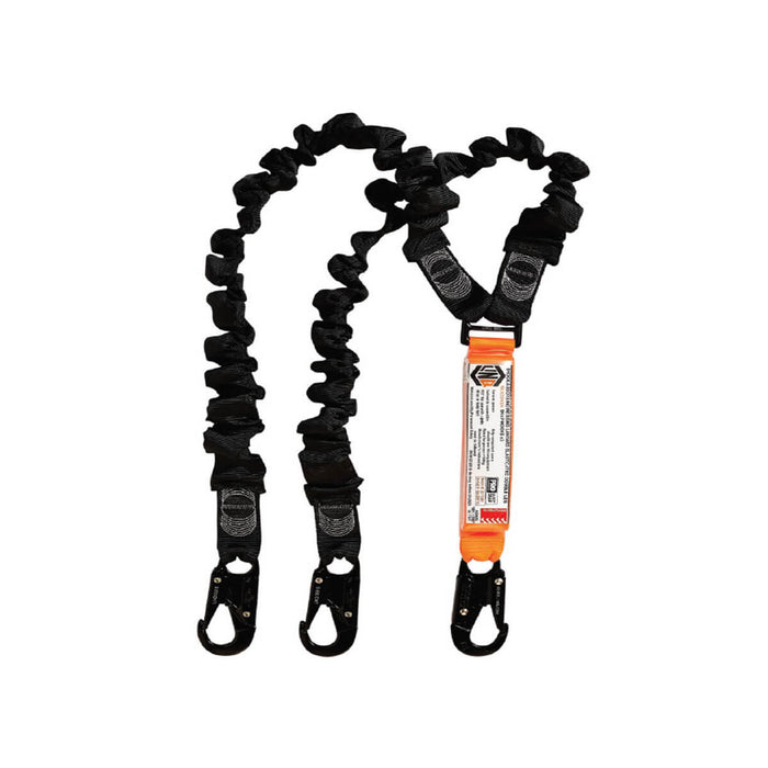 LINQ Shock Absorbing Double Leg Elasticated Webbing Lanyard with Snap Hooks