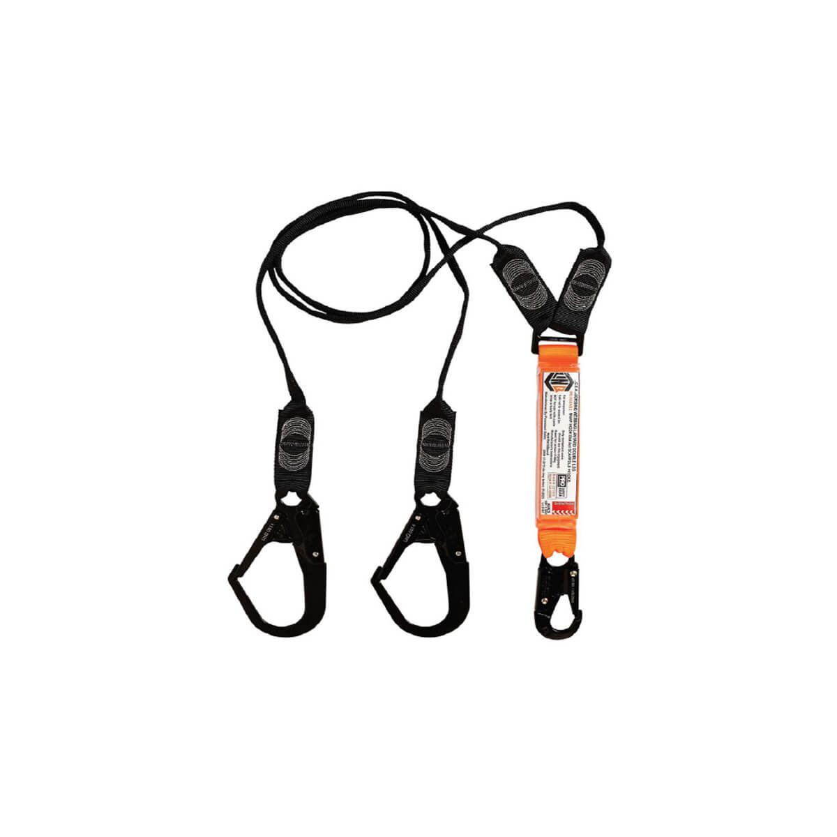 LINQ Shock Absorbing Double Leg Webbing Lanyard with Snap Hook and Double-Action Scaffold Hooks
