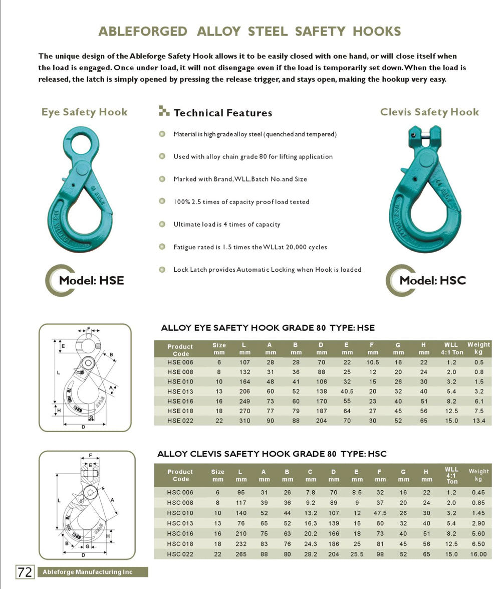 7/8mm Clevis Self Locking Safety Hook – Grade 80 Alloy Steel