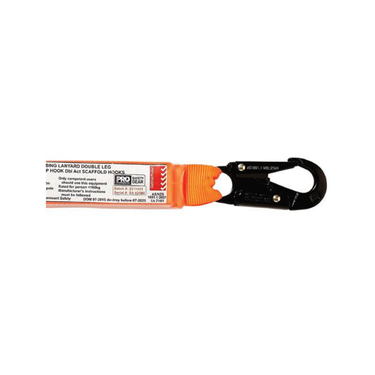 LINQ Shock Absorbing Double Leg Webbing Lanyard with Snap Hook and Double-Action Scaffold Hooks