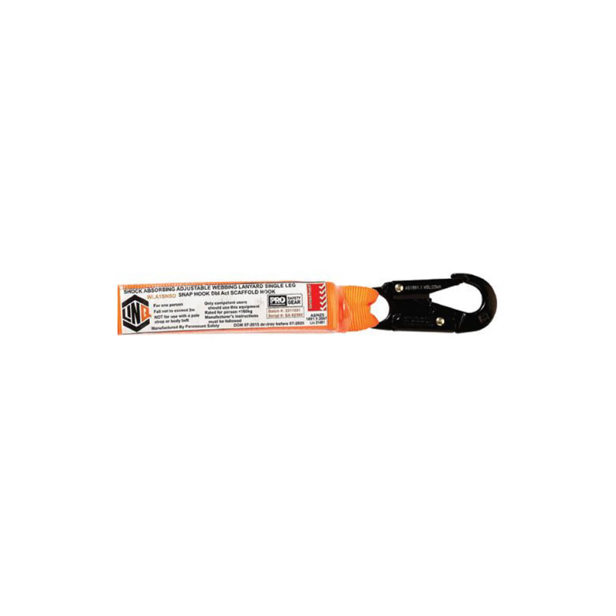 LINQ Shock Absorbing Adjustable Single Leg Webbing Lanyard – Snap Hook and Scaffold Hook