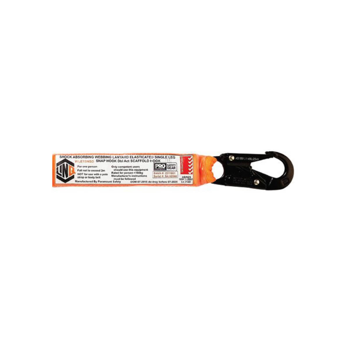 LINQ Shock Absorbing Single Elasticated Webbing Lanyard – Snap Hook and Scaffold Hook