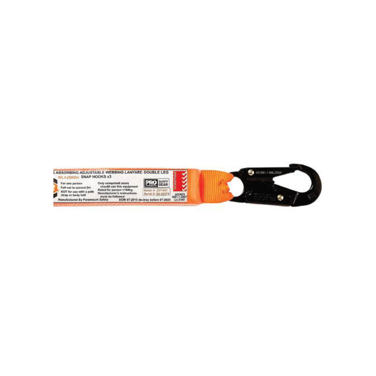 LINQ Shock Absorbing Double Adjustable Webbing Lanyard with Snap Hooks