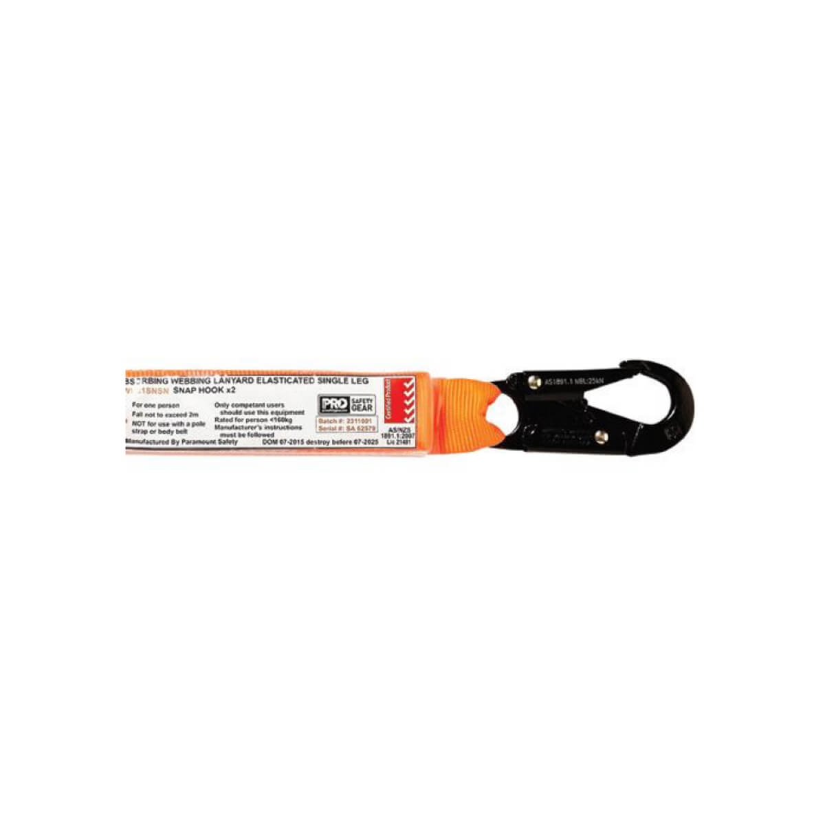 LINQ Shock Absorbing Elasticated Webbing Lanyard – Single Leg with Snap Hooks