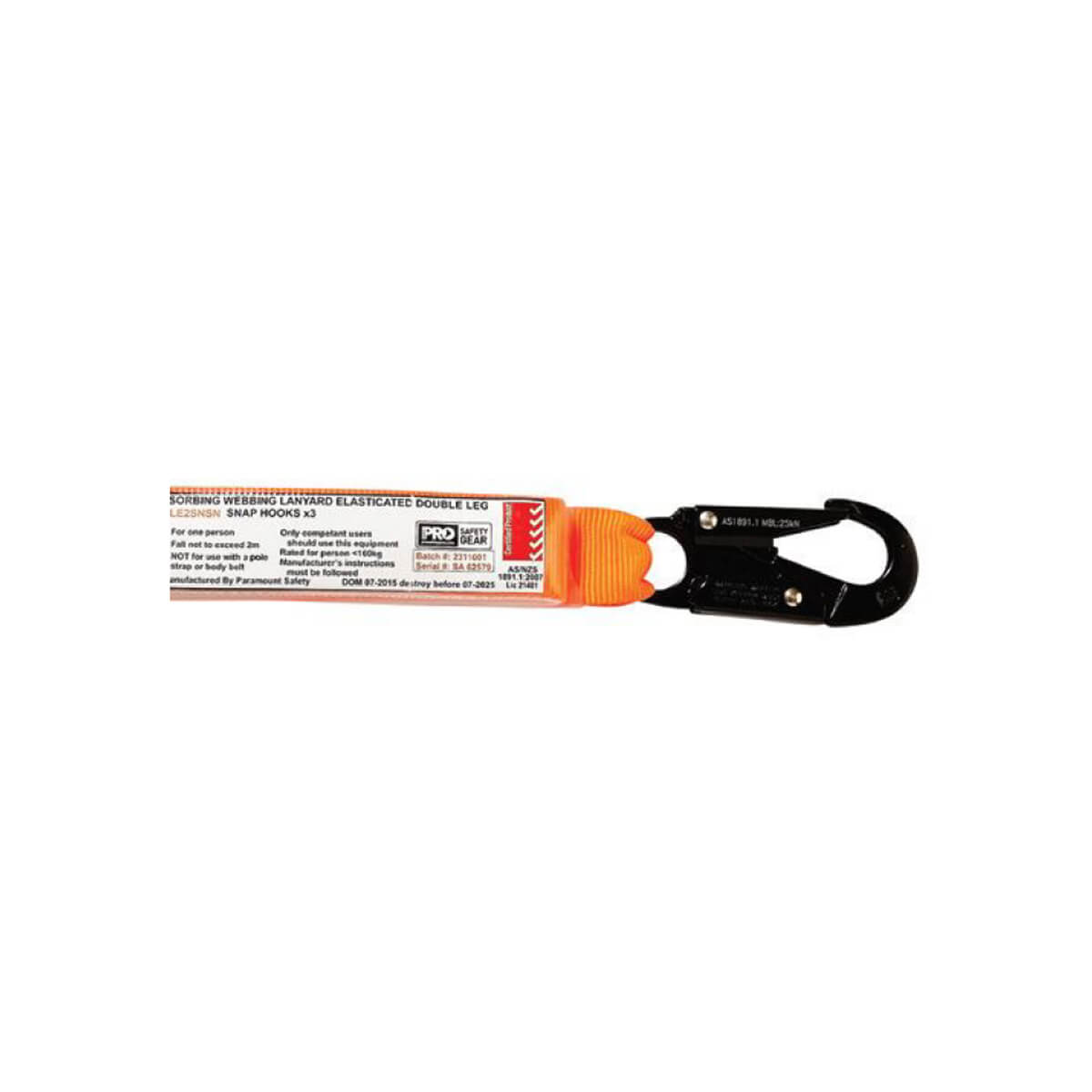 LINQ Shock Absorbing Double Leg Elasticated Webbing Lanyard with Snap Hooks