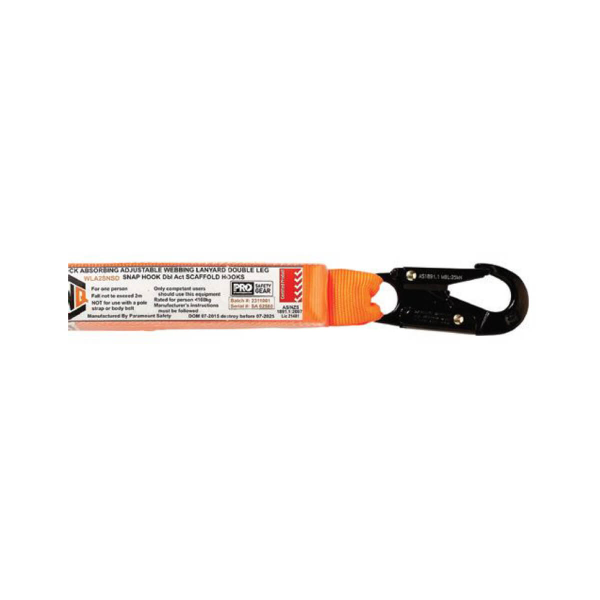 LINQ Shock Absorbing Adjustable Double Leg Webbing Lanyard – Snap Hook and Double-Action Scaffold Hooks