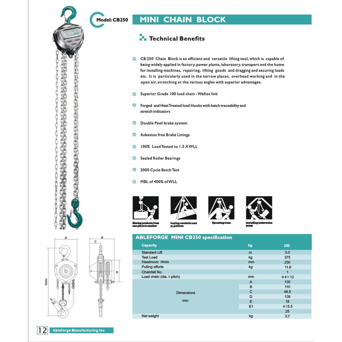 250kg Chain Block with 3m Drop