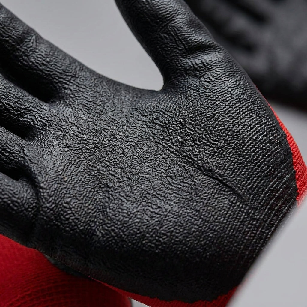 Red heavy-duty nitrile work gloves sold per pair