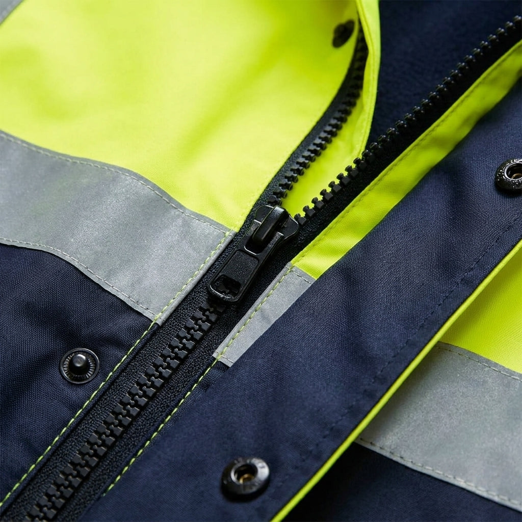 Yellow and navy hi-vis 2-tone bomber jacket conforming to EN 471 Class 3 and EN 343