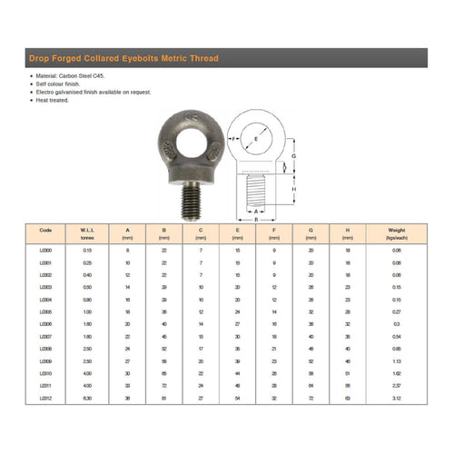 0.80t Drop Forged Collared Eyebolt M16