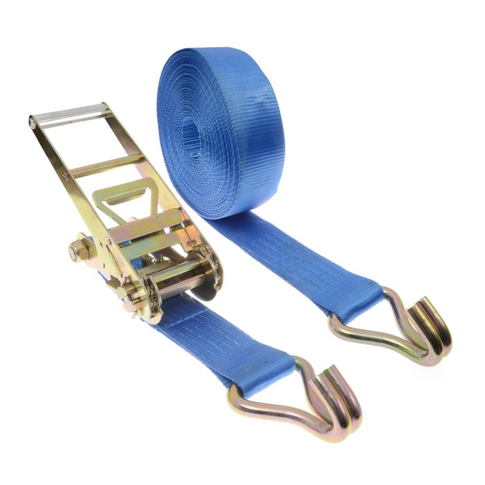 8000kg Ratchet Strap with Double J-Hooks – 75mm Blue