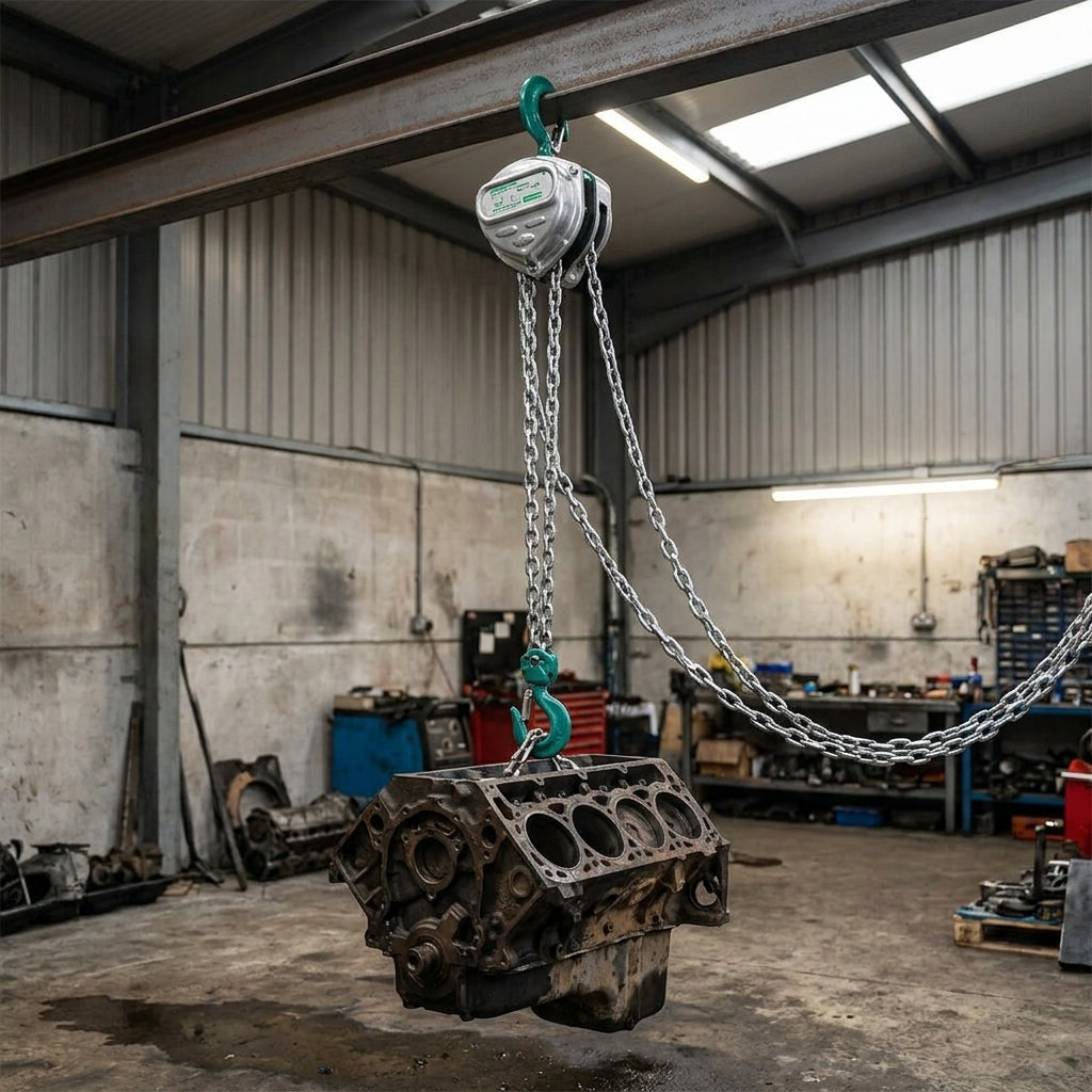 ABLE 250kg hand chain block hoist with 3m drop in green and silver finish