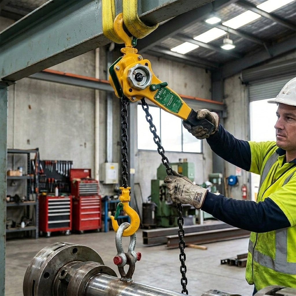Able LB-II 500kg yellow and green lever block chain hoist with Grade 80 chain and safety-latched hooks