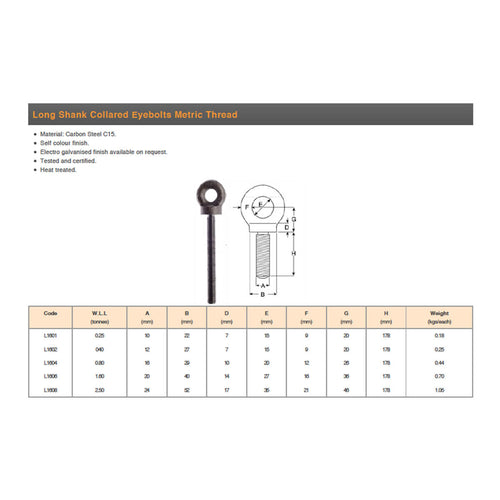 0.80t Long Shank Collared Eyebolt