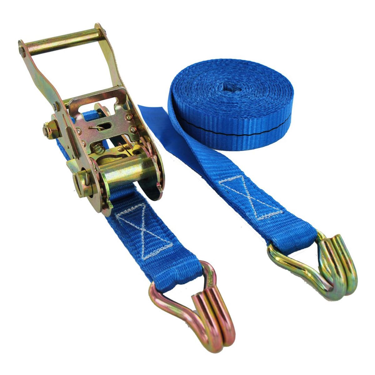 1500kg Ratchet Strap with J-Hooks – 25mm Blue