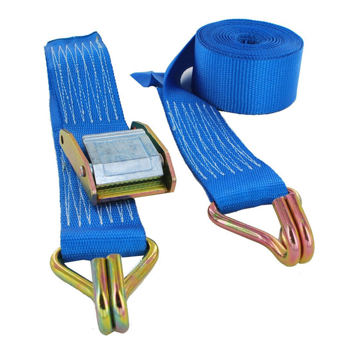 1500kg Cam Buckle Strap with Double J Hooks – 50mm Blue