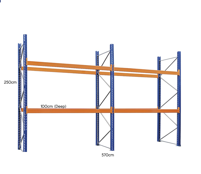 5.7m Wide Pallet Racking – 2-Bay Run