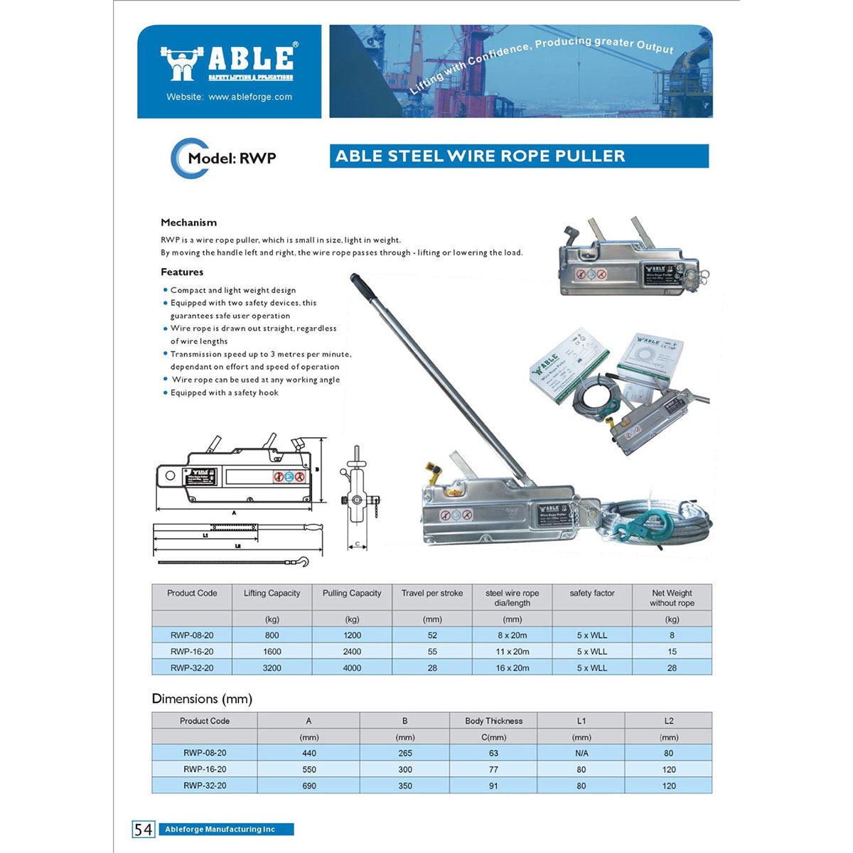 Able 3200kg Steel Wire Rope Puller with 60m Wire Rope